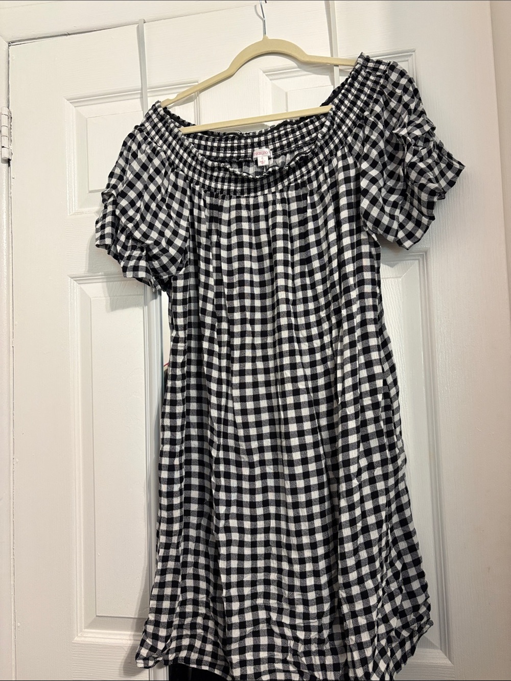 Xhilaration Black and White Gingham Off-Shoulder Mini Dress XL Pit to Pit 23 in
